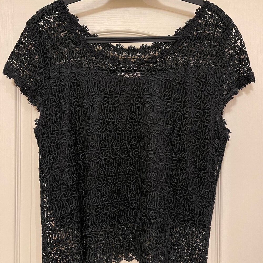 Surrealist Lacey Black Pullover Top